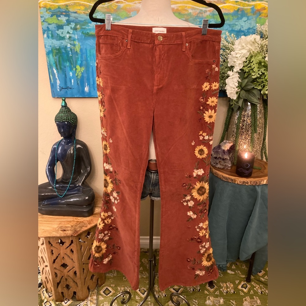 corduroy bell bottom jeans with gorgeous intricate embroidery